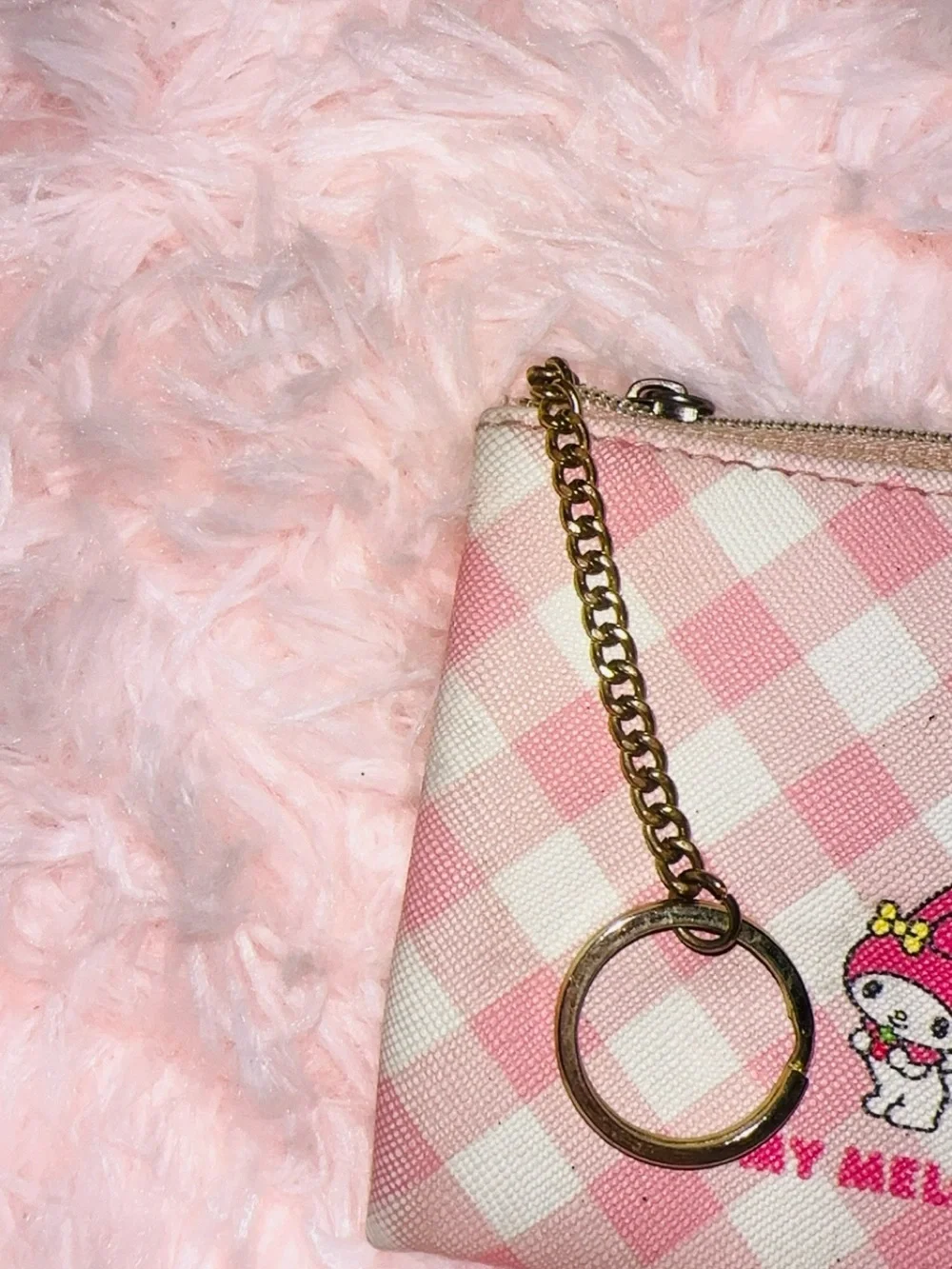 Sanrio My Melody Pink Gingham Zip Card Wallet